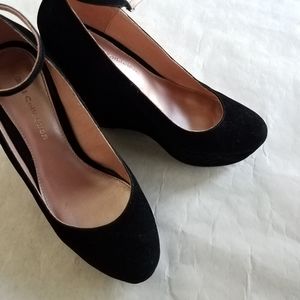 Modern black platform faux suede Mary Jane